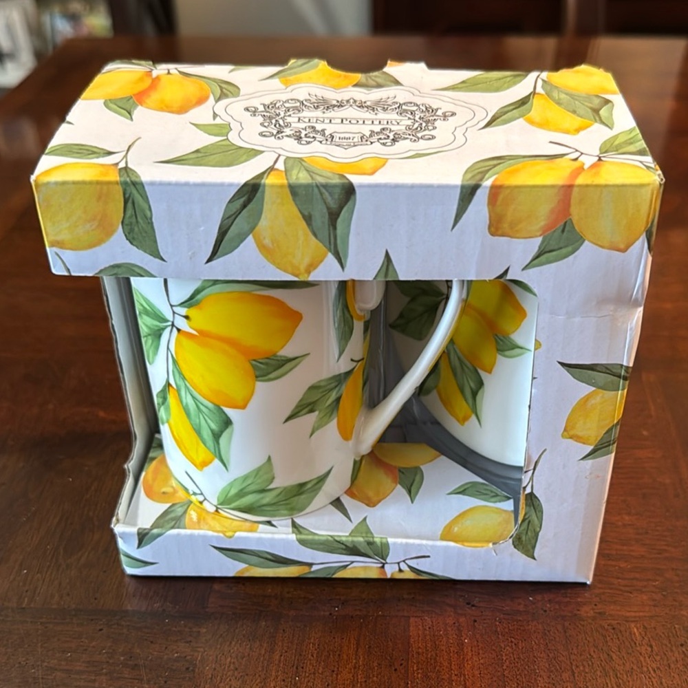 Kent Pottery Lemon Coffee Tea Mug Cup with Lid Coaster New